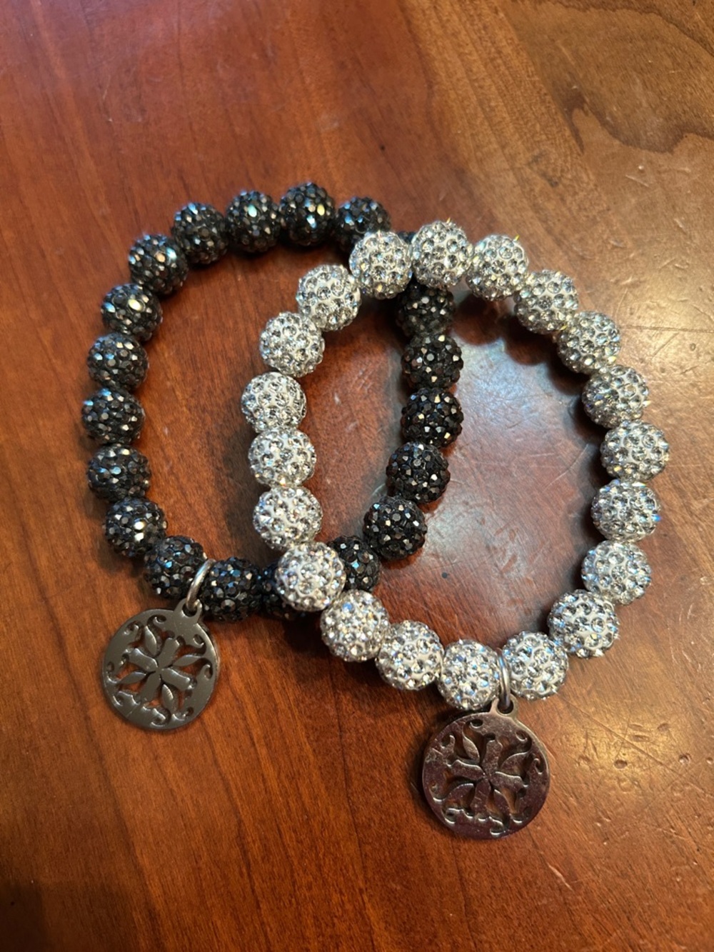 Sparkling Black and White Crystal Bead Bracelet Set. Never worn - like new
